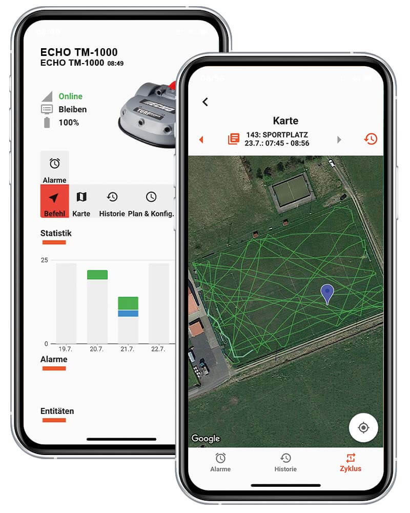 ECHO Fleet Management App mit GPS Steuerung für Mähroboter